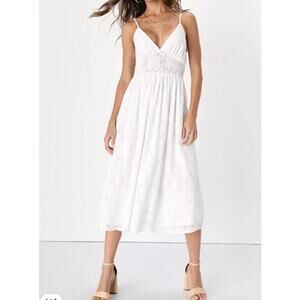 Lulus Came to Charm White Burnout Floral Burnout Midi Dress Size XL NEW